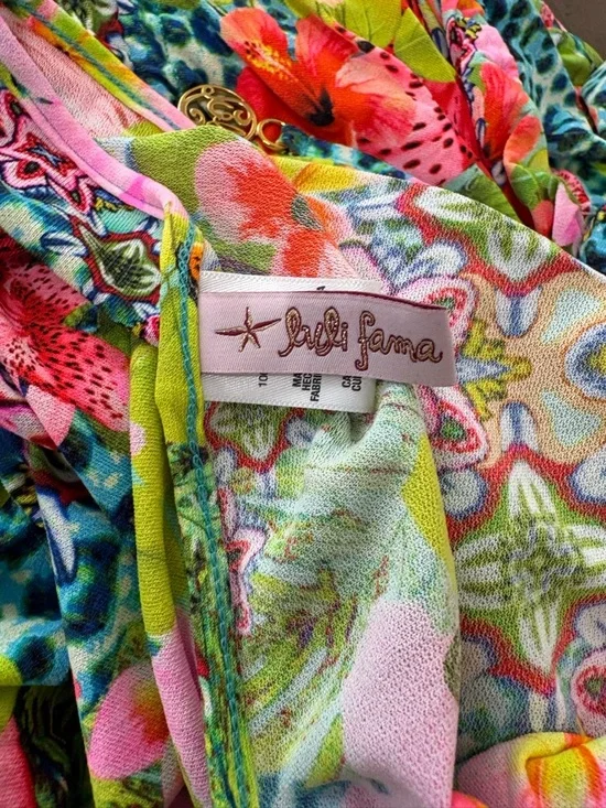 Luli Fama Cabana V-Neck Dress Swimsuit Cover-Up Floral Tropical Size Small - Picture 7 of 9